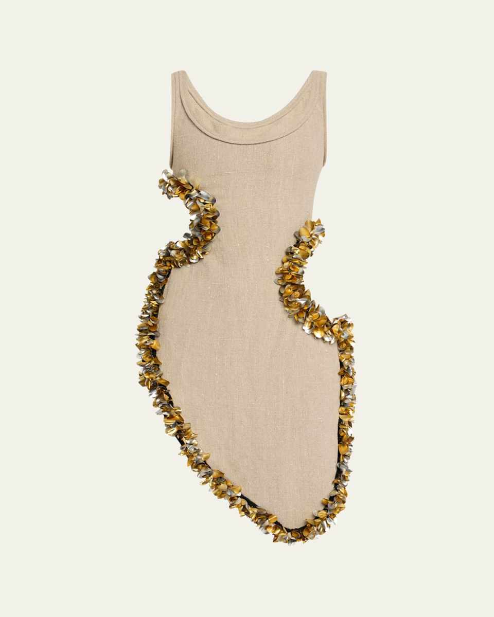 Scatter Wool Fringe Sleeveless Cutout Midi Dress